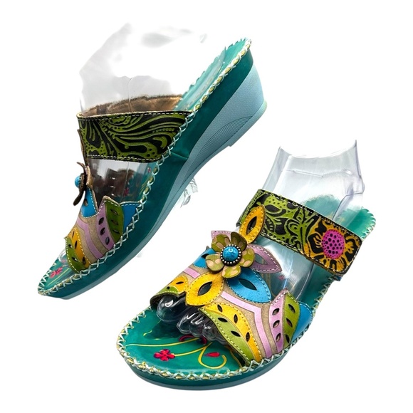 Socofy Multicolor‎ Floral Embellished Open Toe Ankle Strap Sandals Europe 41 - Picture 11 of 13